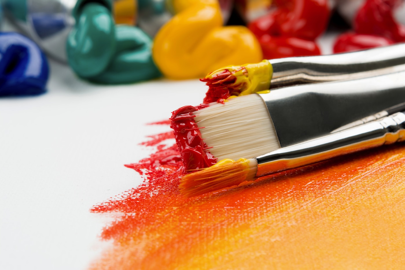 Colourful paints and art materials